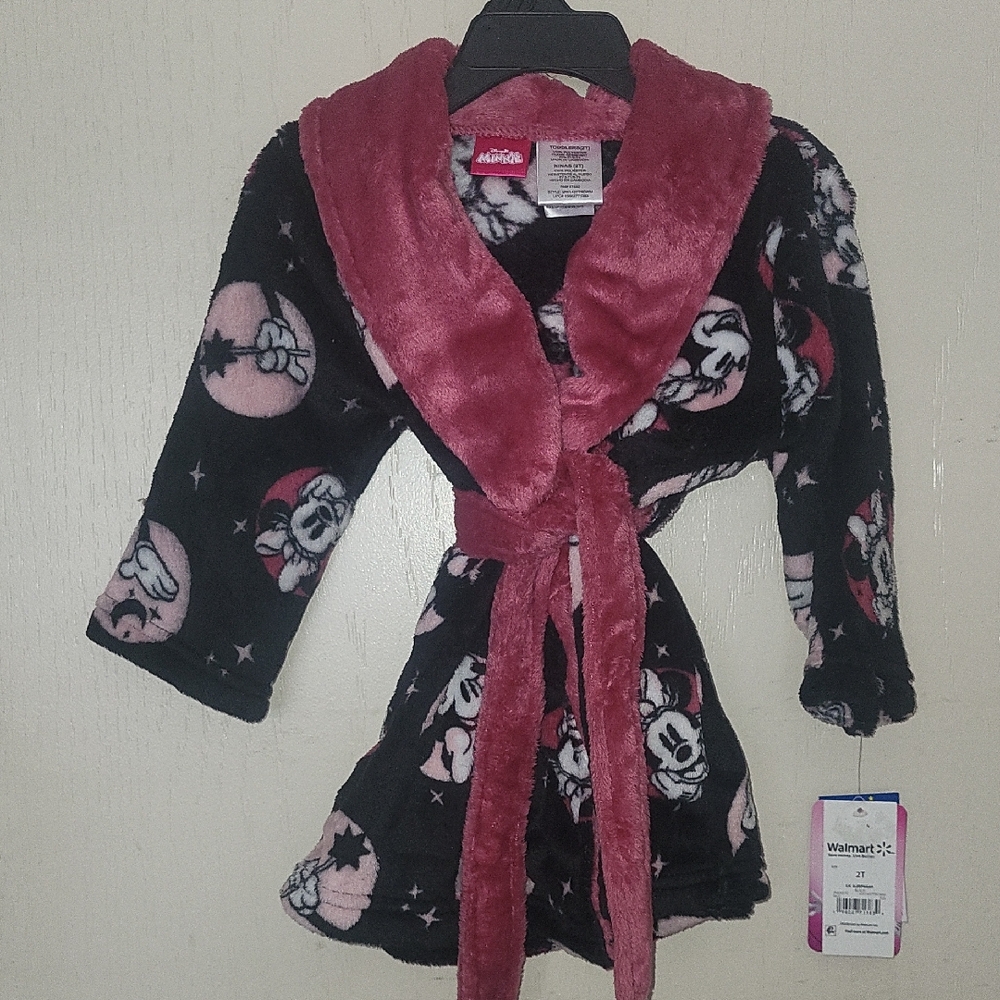 Disney Girls Black and Pink Minnie Mouse Plush Robe
